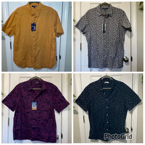 Bundle of 4 Button Down Shirts! (2 floral pattern, 1 with lightning ⚡️, 1 solid) - Picture 1 of 13